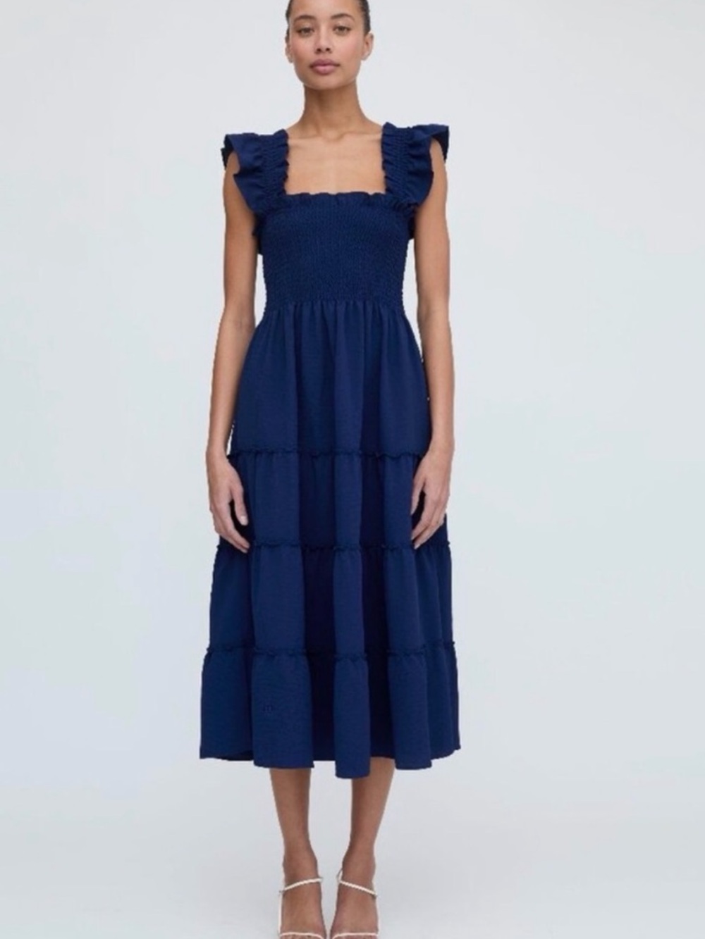 Hill House Ellie Nap Dress ~ Navy Ruffled-Sleeve Midi Dress